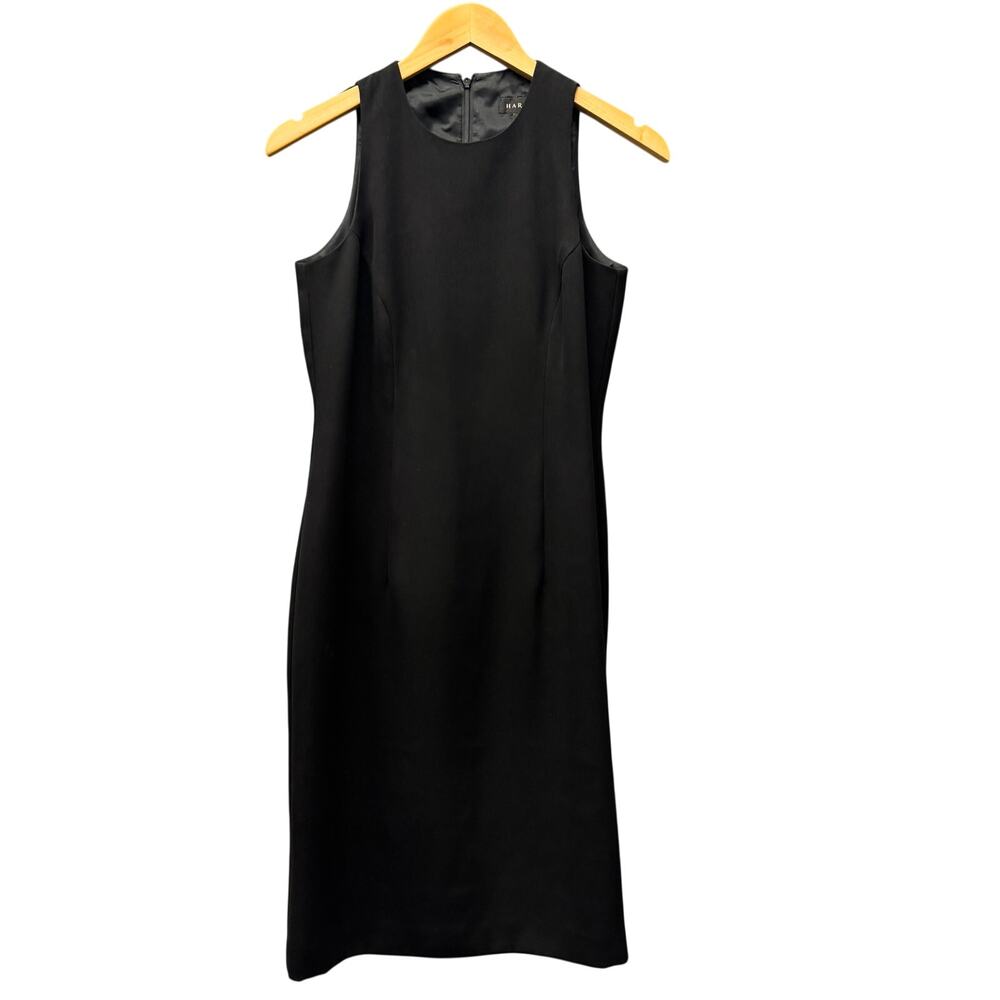 Vintage Harolds Dress‎ Black Midi Classic LBD Sleeveless Sheath Zip Up Womens 4